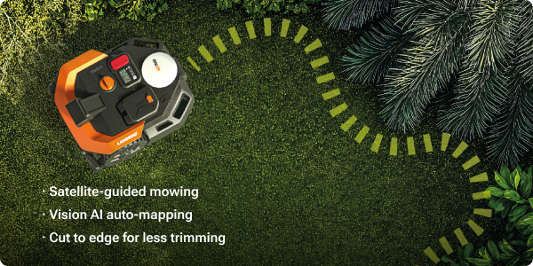 Worx Landroid Vision Cloud: satellite-guided mowing, Vision AI auto-mapping, cut to edge for less trimming.